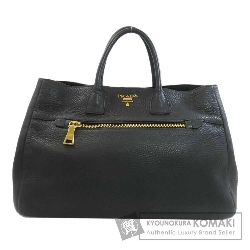 Prada Black Vitello Daino leather tote zippered exterior pocket